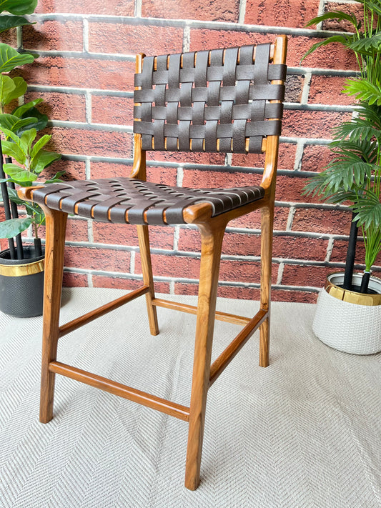 Matteo Woven Leather Bar Chair