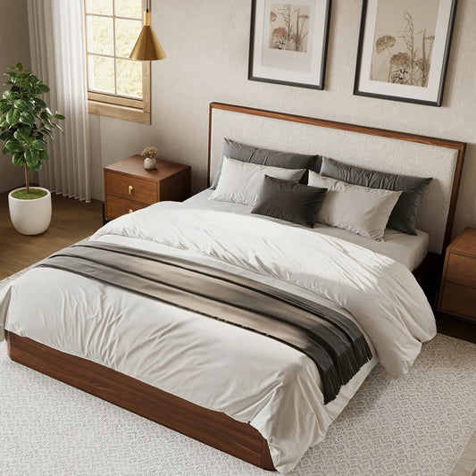 Nordic Elegance Solid Wood Platform Bed With Side Table