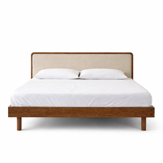 Solid Wood Upholstered Bed Frame With Side table