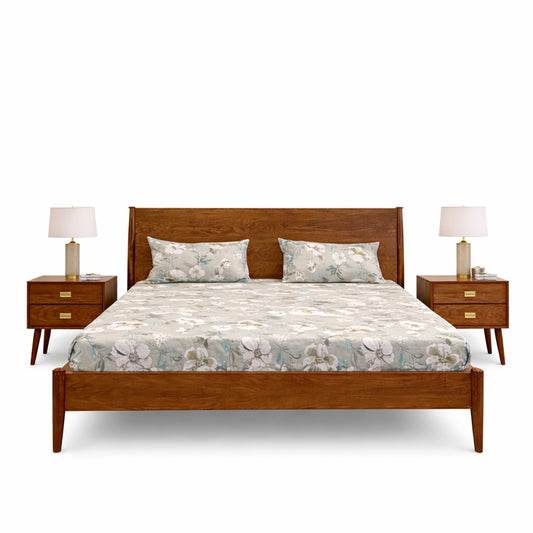 Pure Wooden Bed Set with Side Tables & Dressing Table