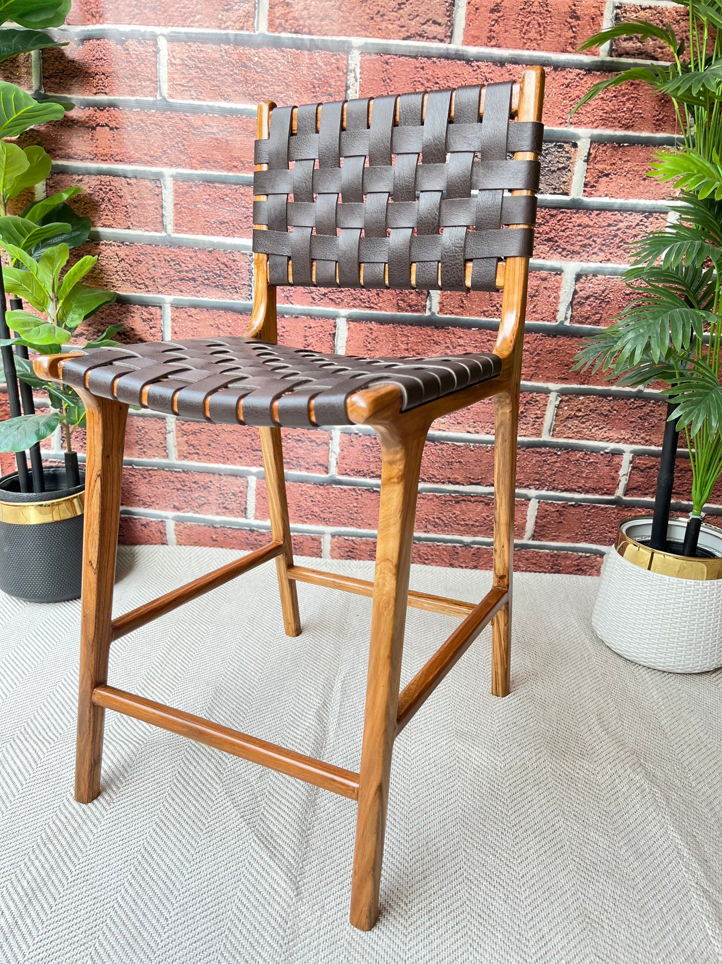 Matteo Woven Leather Bar Chair