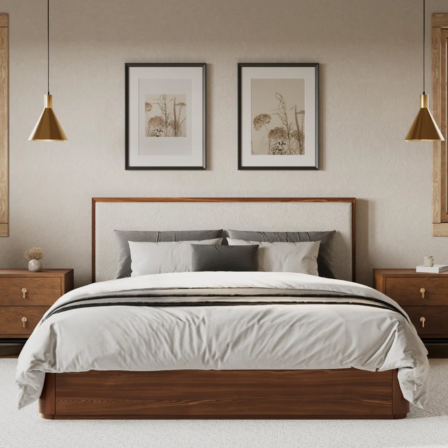 Nordic Elegance Solid Wood Platform Bed With Side Table