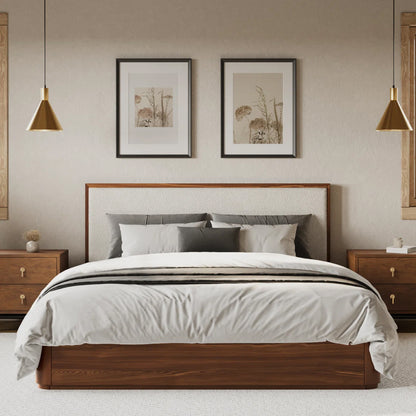 Nordic Elegance Solid Wood Platform Bed With Side Table