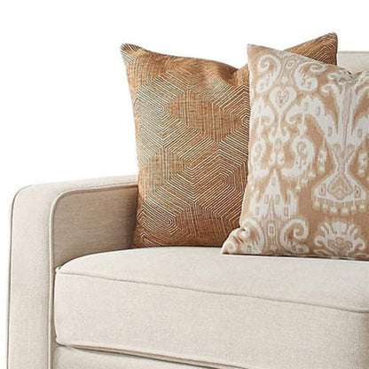 Modern Beige Fabric 3-Seater Sofa with Cushioned Seats & Wooden Legs