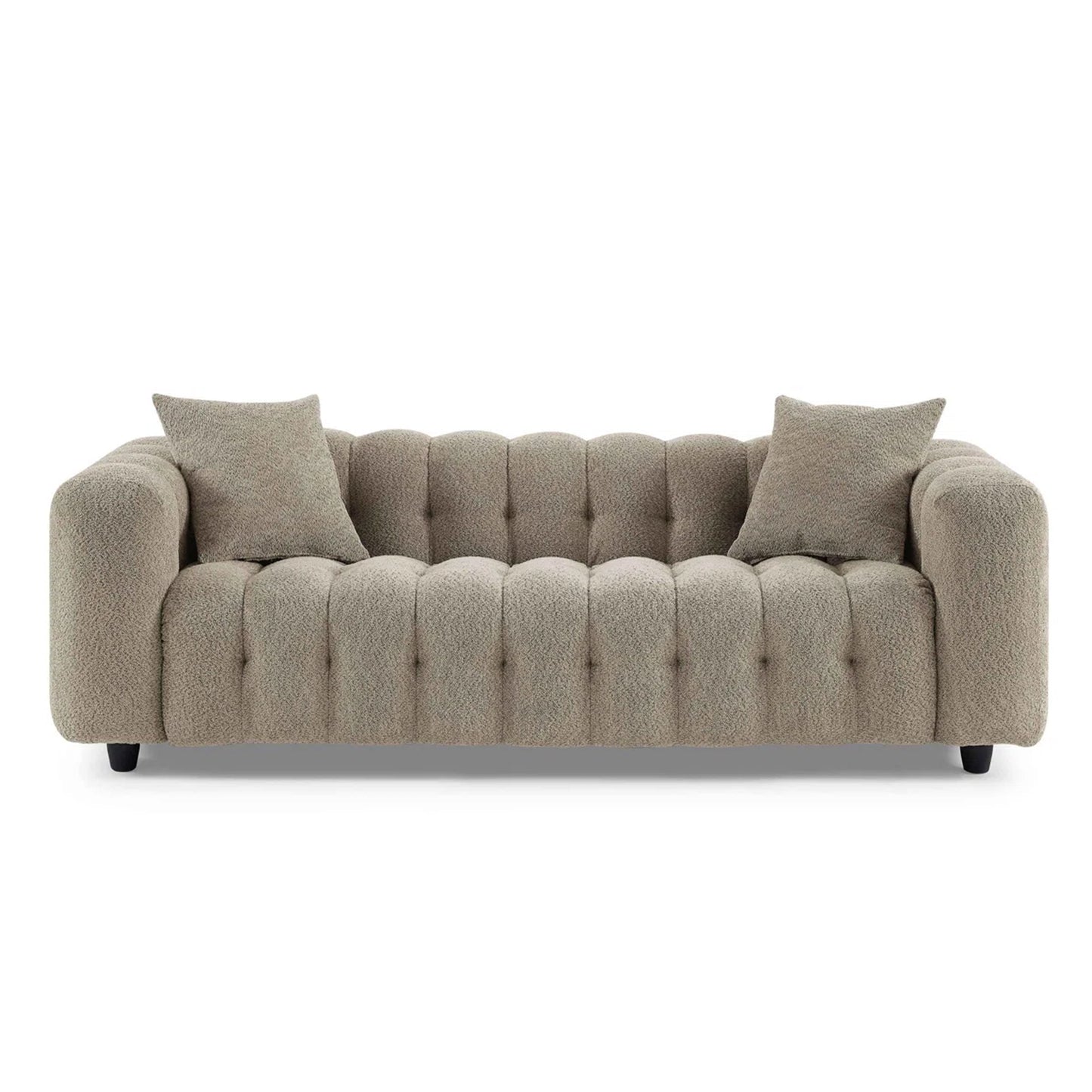 Modern Tufted Bouclé Sofa – Luxury Square Arm Chesterfield Style 3 Seater
