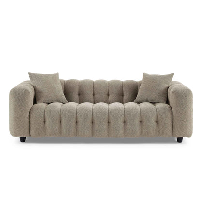 Modern Tufted Bouclé Sofa – Luxury Square Arm Chesterfield Style 3 Seater