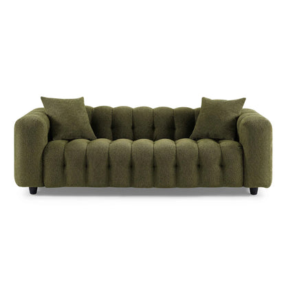 Modern Tufted Bouclé Sofa – Luxury Square Arm Chesterfield Style 3 Seater