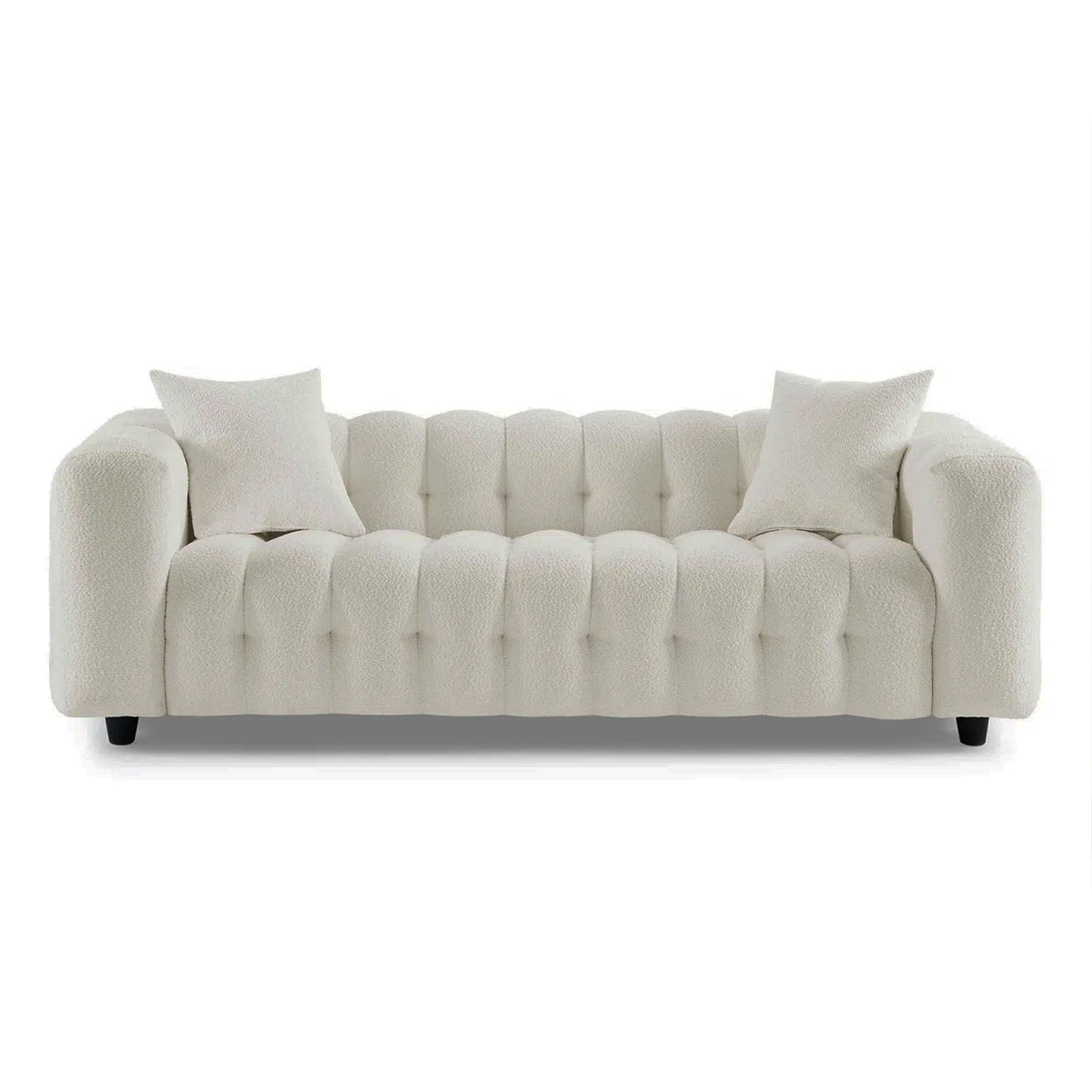 Modern Tufted Bouclé Sofa – Luxury Square Arm Chesterfield Style 3 Seater