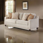 Modern Beige Fabric 3-Seater Sofa with Cushioned Seats & Wooden Legs