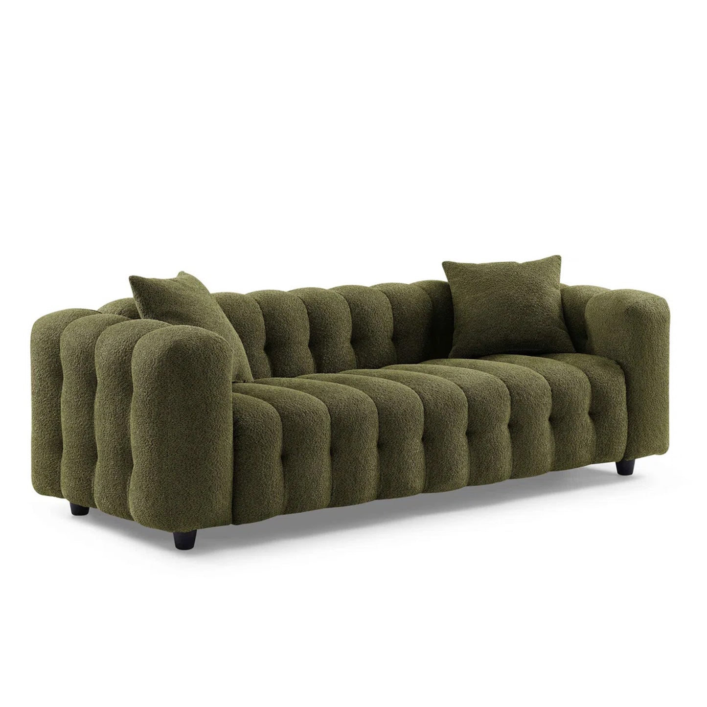 Modern Tufted Bouclé Sofa – Luxury Square Arm Chesterfield Style 3 Seater