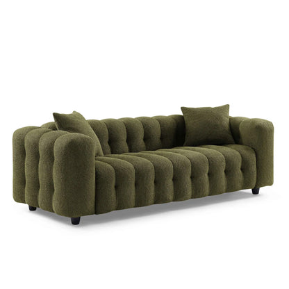 Modern Tufted Bouclé Sofa – Luxury Square Arm Chesterfield Style 3 Seater
