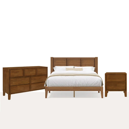 Heritage Oak Solid Wood Bed Frame with Side tables and dressing
