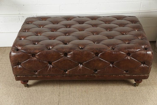 Chesterfield-Style Tufted Leather Ottoman