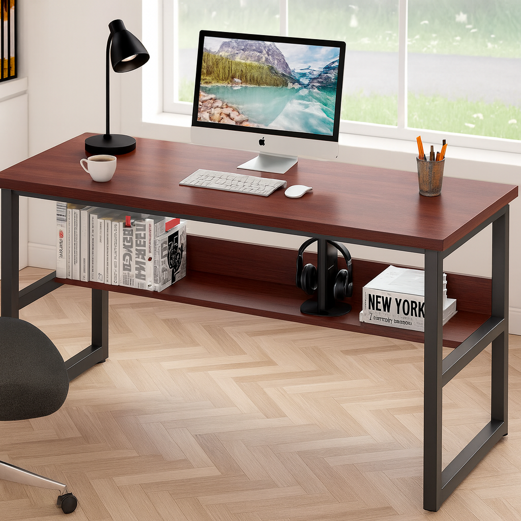 Premium Industrial Workstation Desk with Extra Storage Shelf