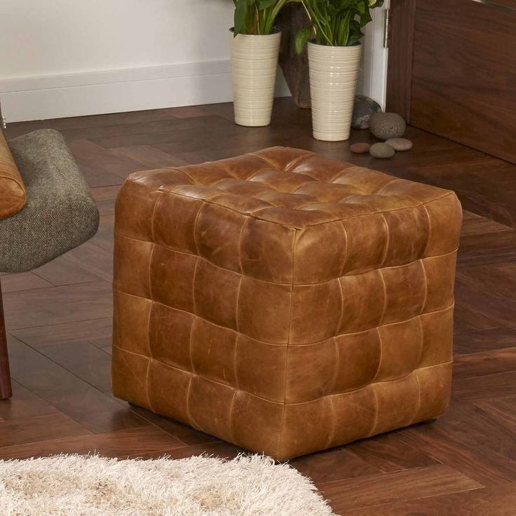 Cube Tufted Leather Pouf