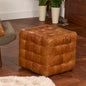 Cube Tufted Leather Pouf