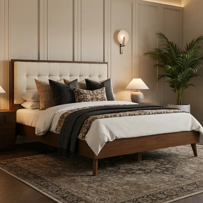 Luxe Tufted Solid Wood Bed Frame With Side Table