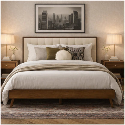 Luxe Tufted Solid Wood Bed Frame With Side Table