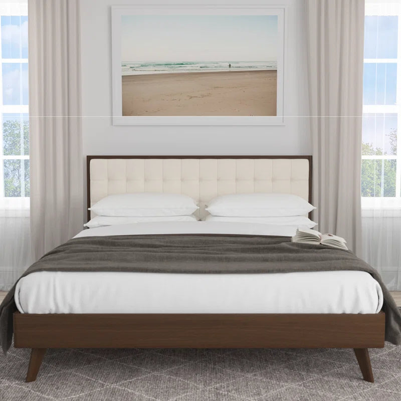 Luxe Tufted Solid Wood Bed Frame With Side Table