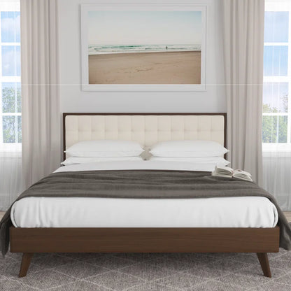 Luxe Tufted Solid Wood Bed Frame With Side Table