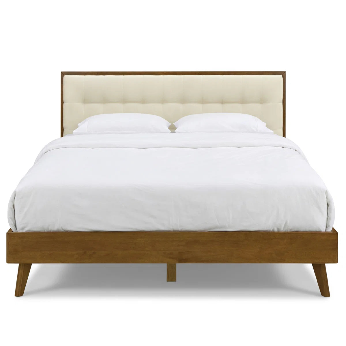 Luxe Tufted Solid Wood Bed Frame With Side Table