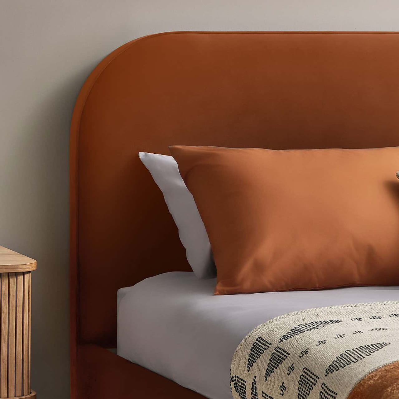Terracotta Fabric Bed Frame ( with side tables )
