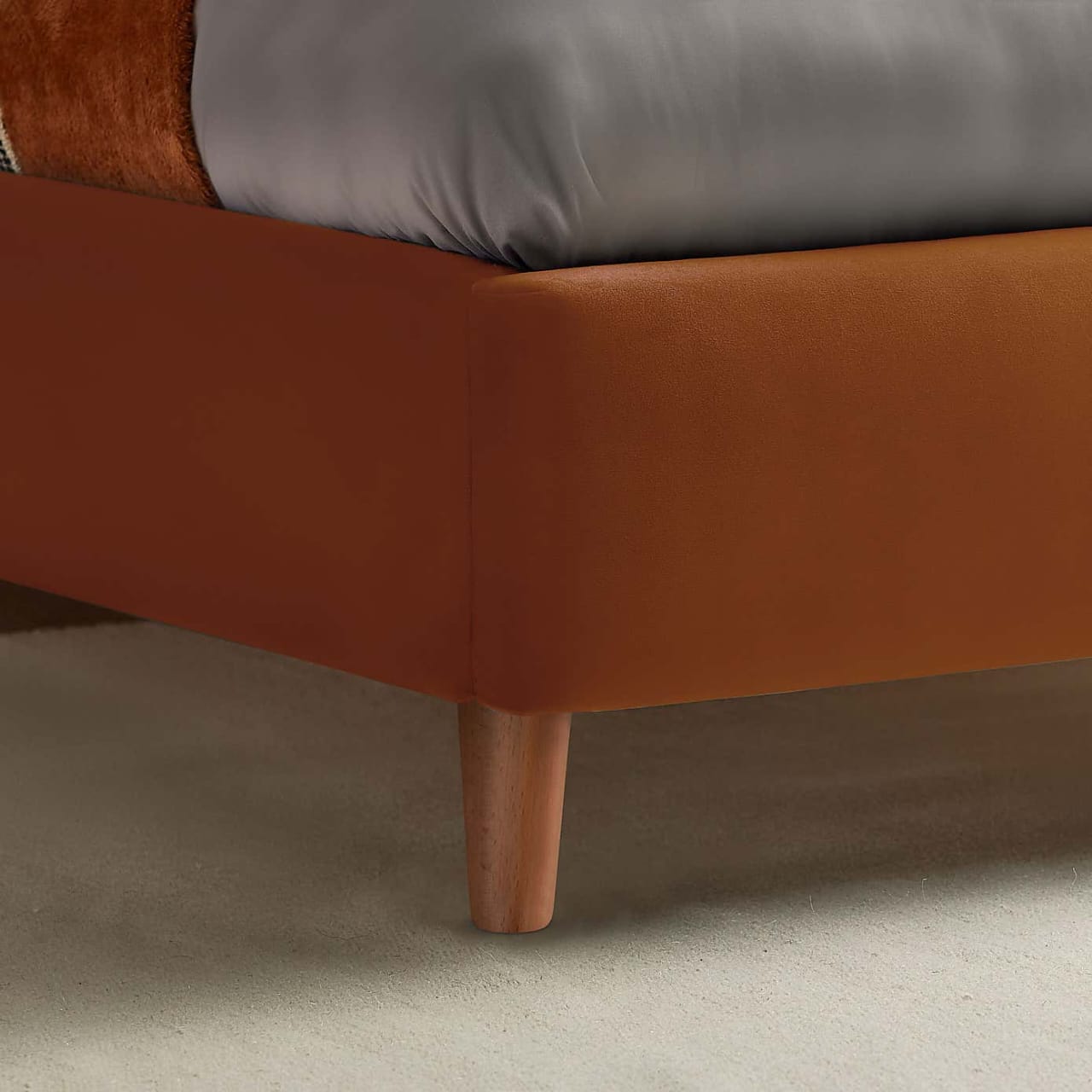 Terracotta Fabric Bed Frame ( with side tables )