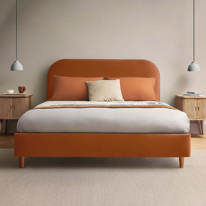 Terracotta Fabric Bed Frame ( with side tables )