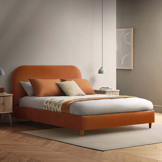 Terracotta Fabric Bed Frame ( with side tables )
