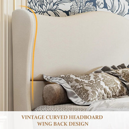 Classic Wingback Upholstered Bed ( with side tables )