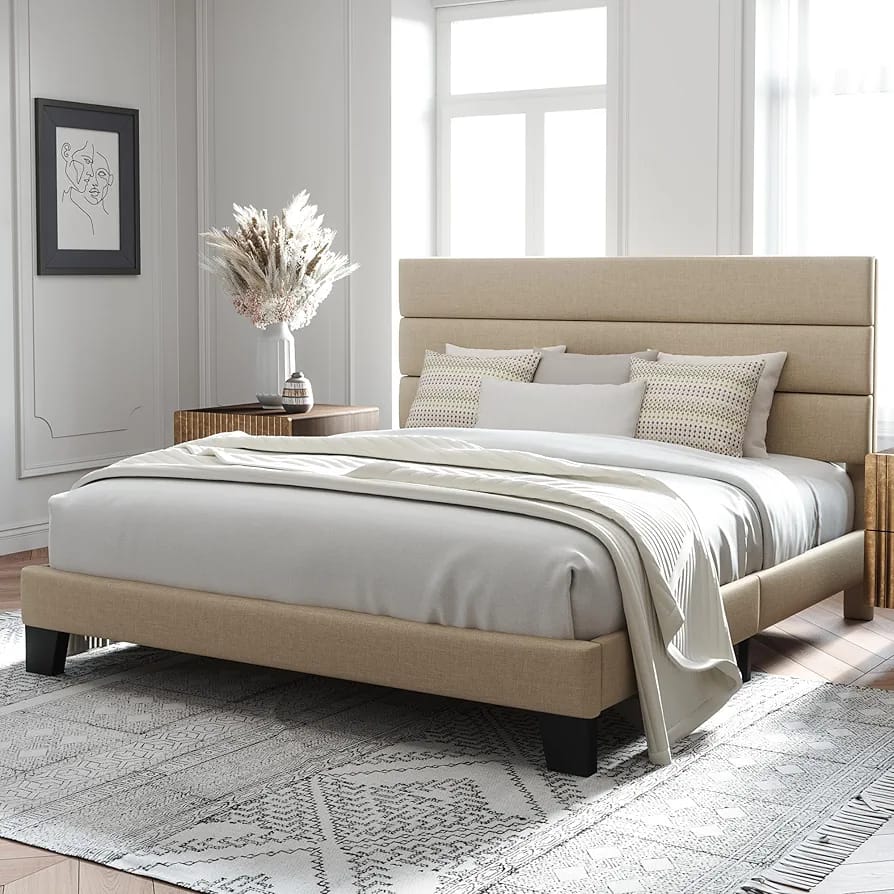 Modern Panel Fabric Bed with side tables