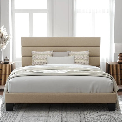 Modern Panel Fabric Bed with side tables