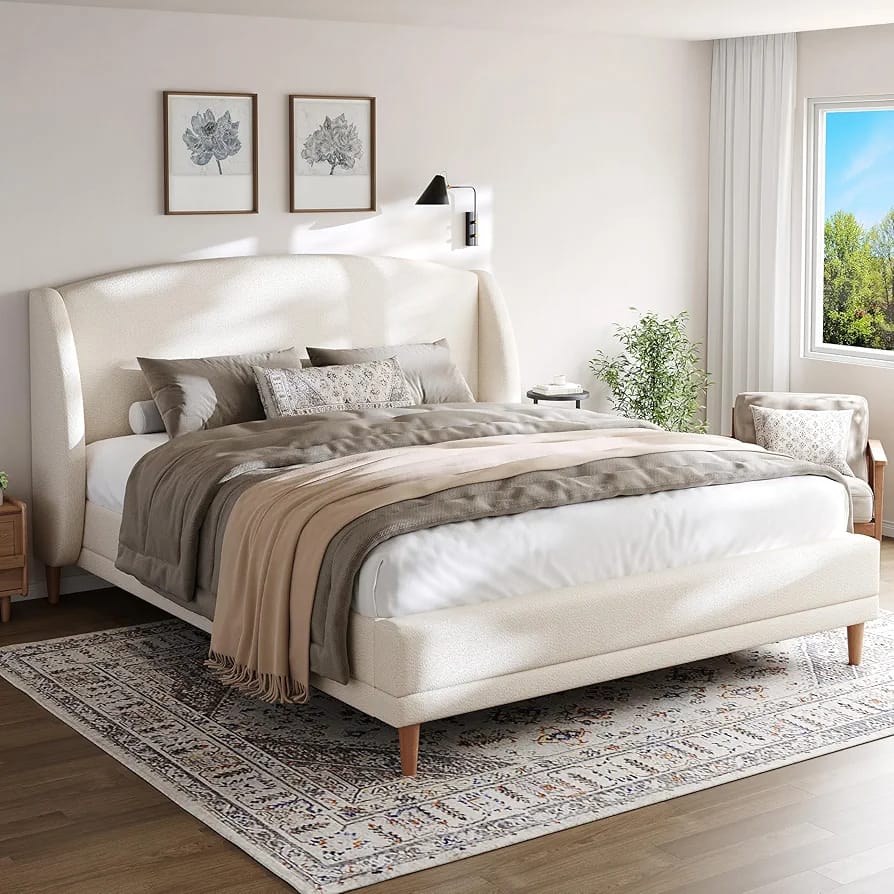 Verona Cream Upholstered Bed with side tables