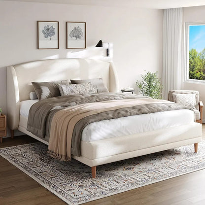 Verona Cream Upholstered Bed with side tables