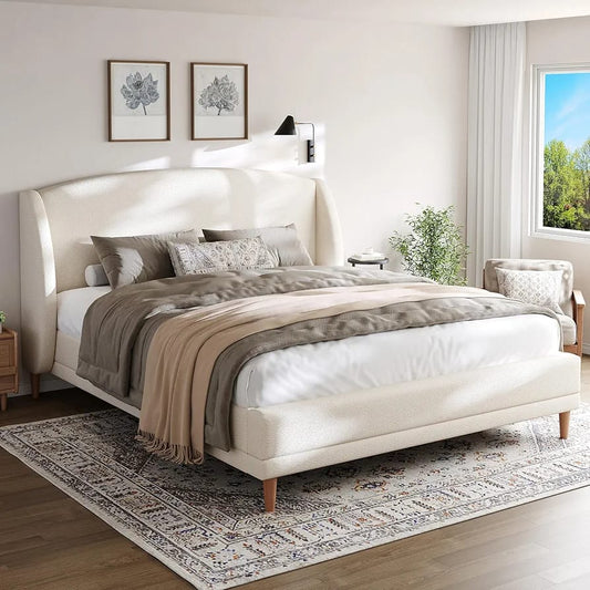 Verona Cream Upholstered Bed with side tables