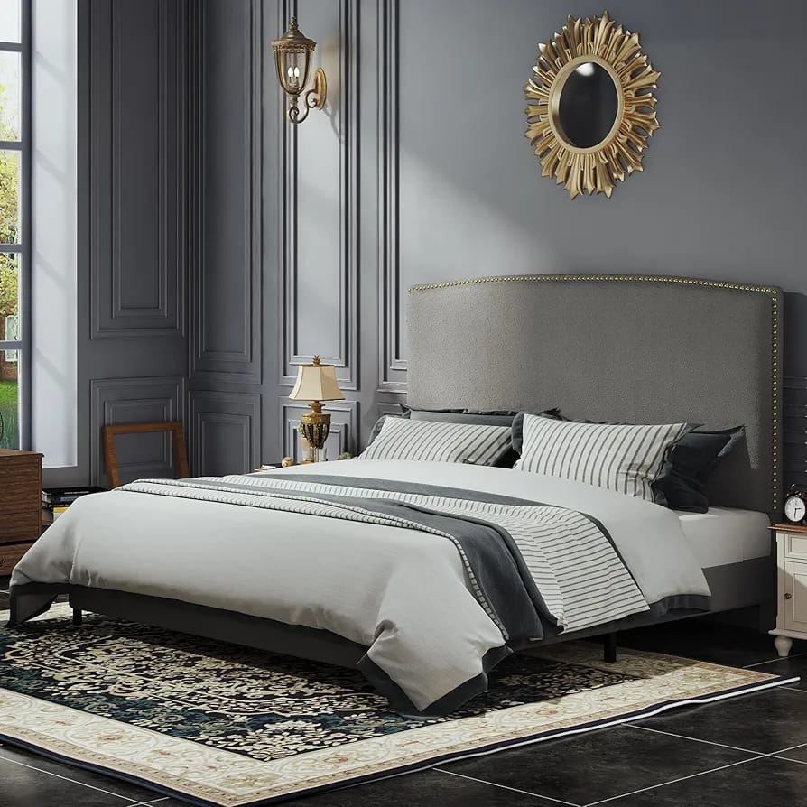 Milano Grey Upholstered Bed with side tables