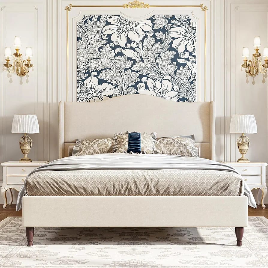Classic Wingback Upholstered Bed ( with side tables )
