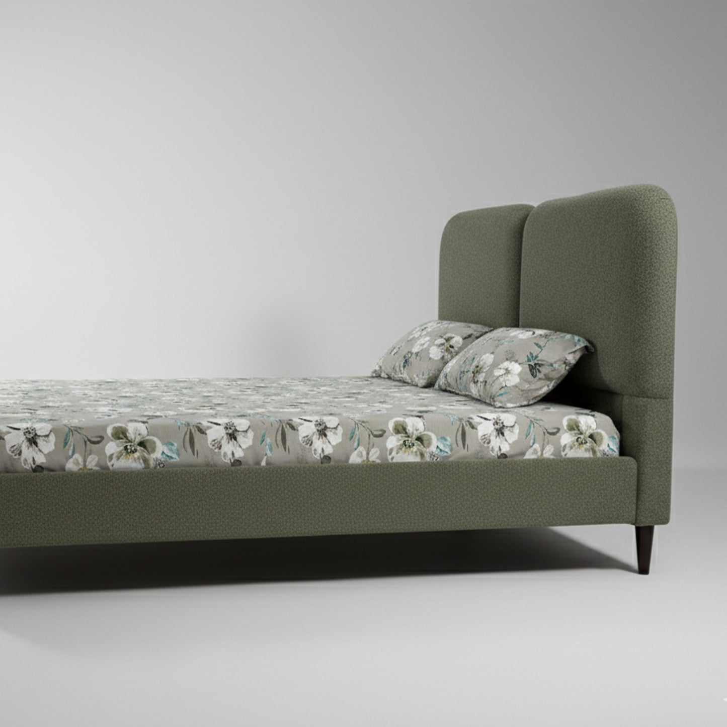 Upholstered Fabric Bed with Cushioned Headboard