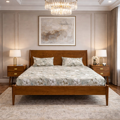 Pure Wooden Bed Set with Side Tables & Dressing Table