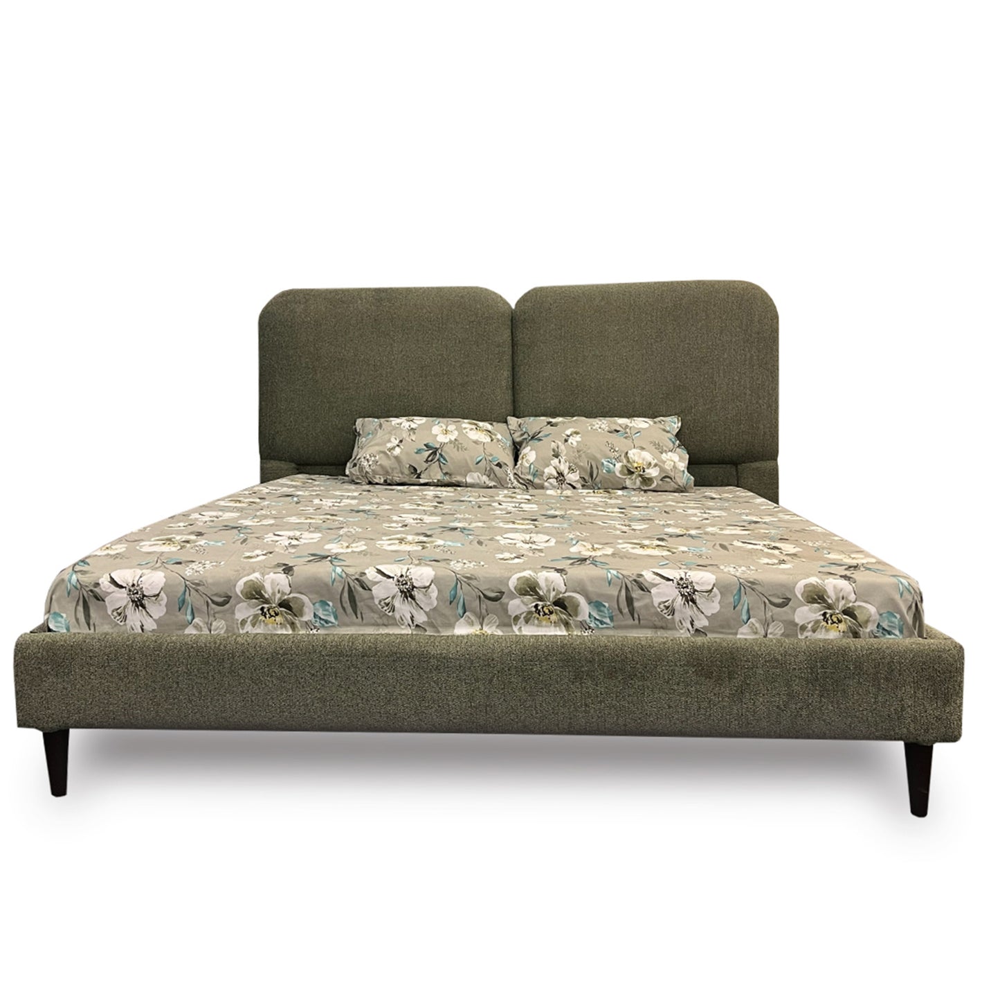 Upholstered Fabric Bed with Cushioned Headboard
