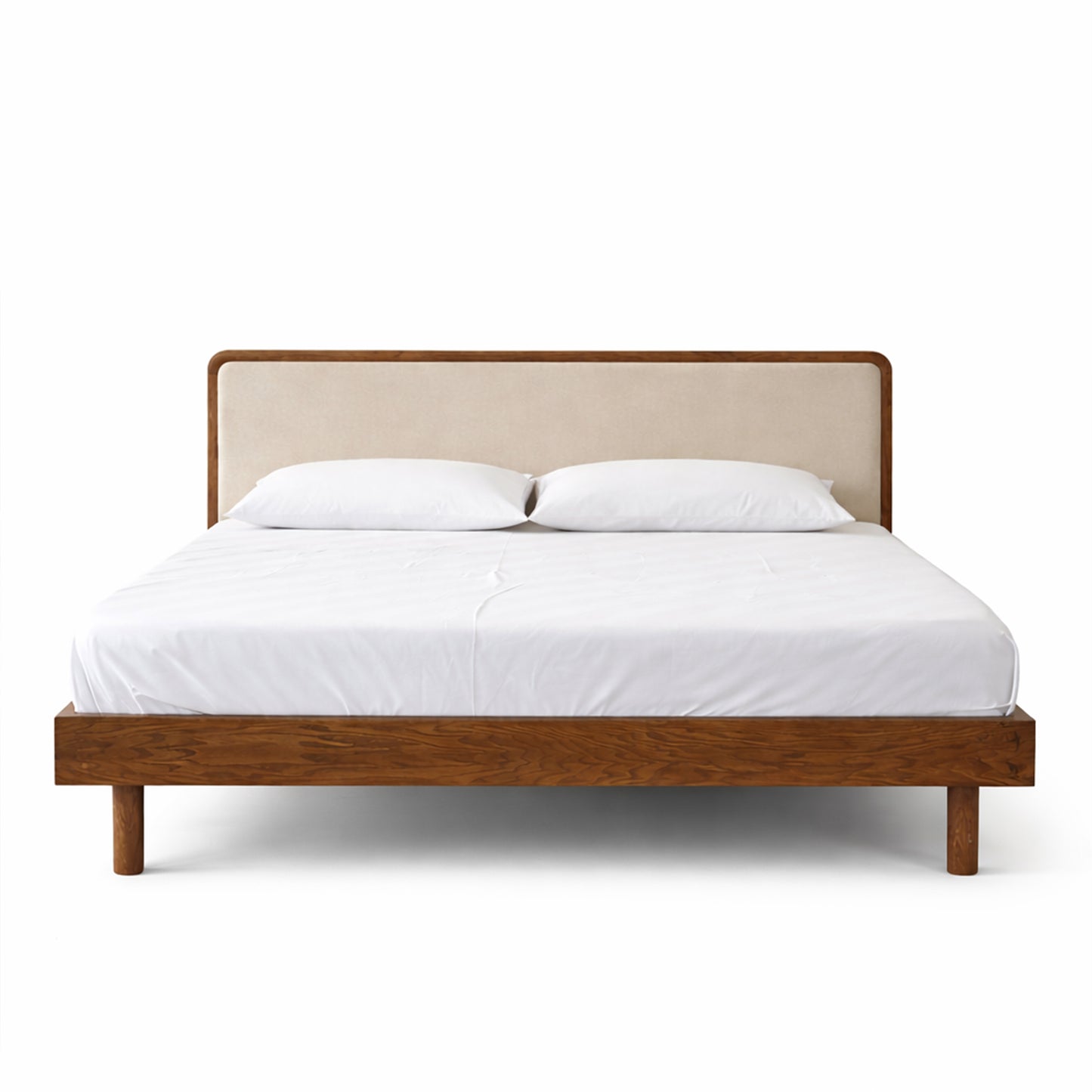 Solid Wood Upholstered Bed Frame With Side table