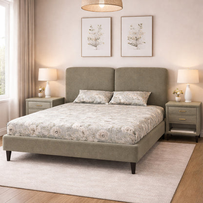 Upholstered Fabric Bed with Cushioned Headboard