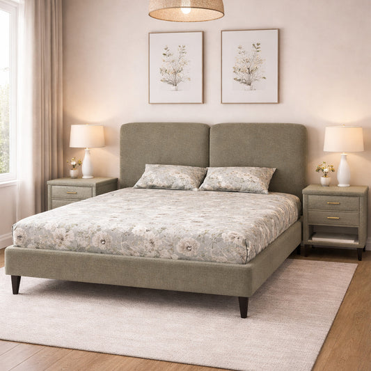 Upholstered Fabric Bed with Cushioned Headboard