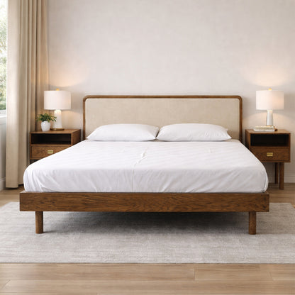 Solid Wood Upholstered Bed Frame With Side table